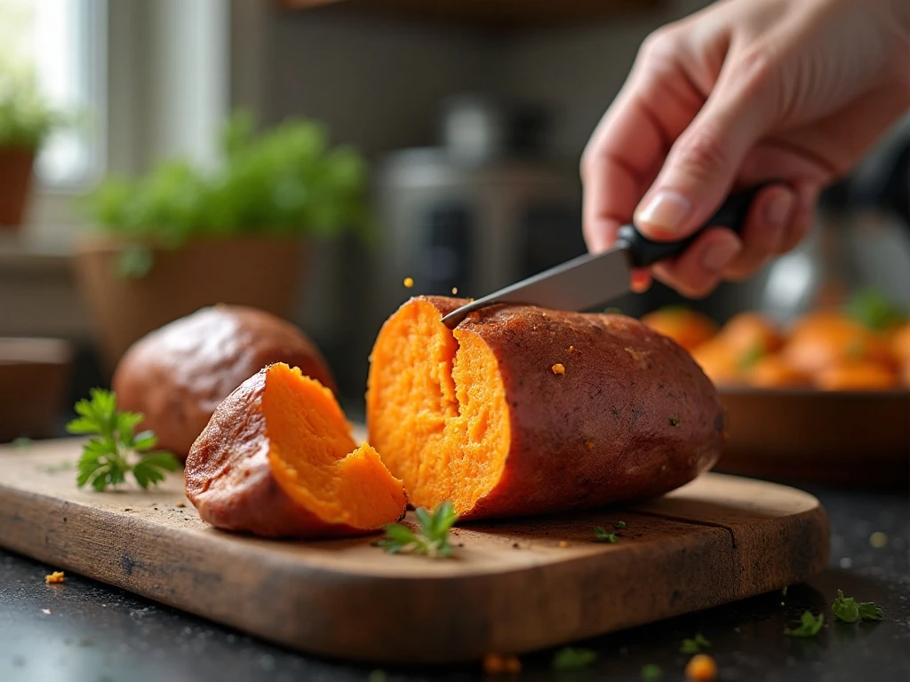 Testing an air-fryer sweet potato for tenderness