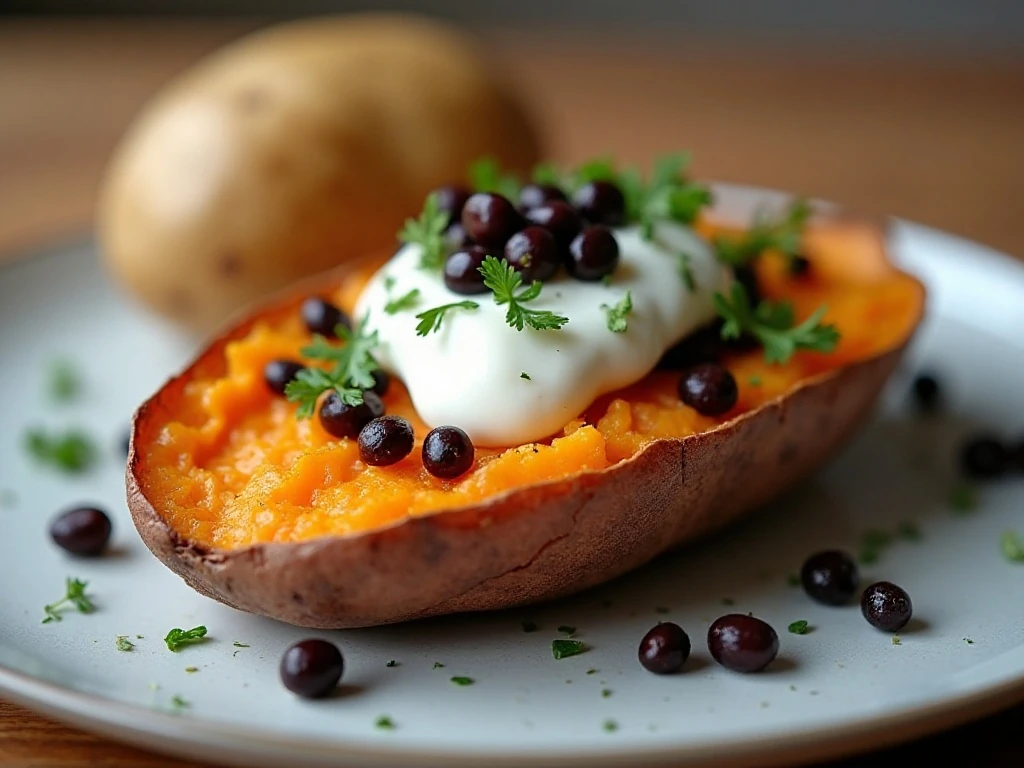 Serving idea for reheated or freshly cooked air-fryer sweet potatoes
