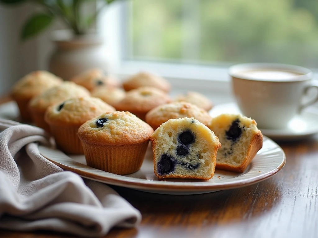 Bakery-style blueberry muffins arranged for breakfast