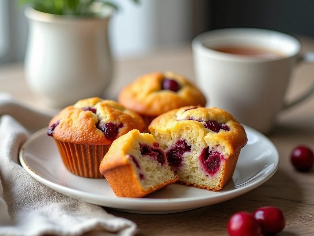 Orange cranberry muffins served with tea