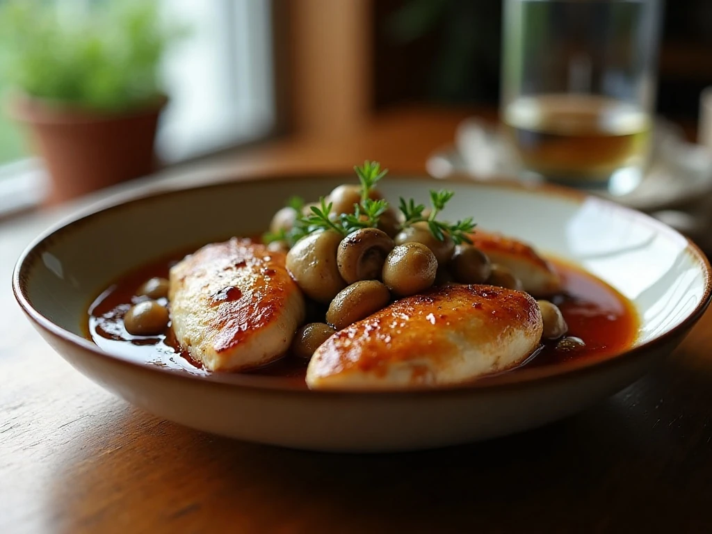 Balsamic chicken and mushrooms served as an easy skillet dinner