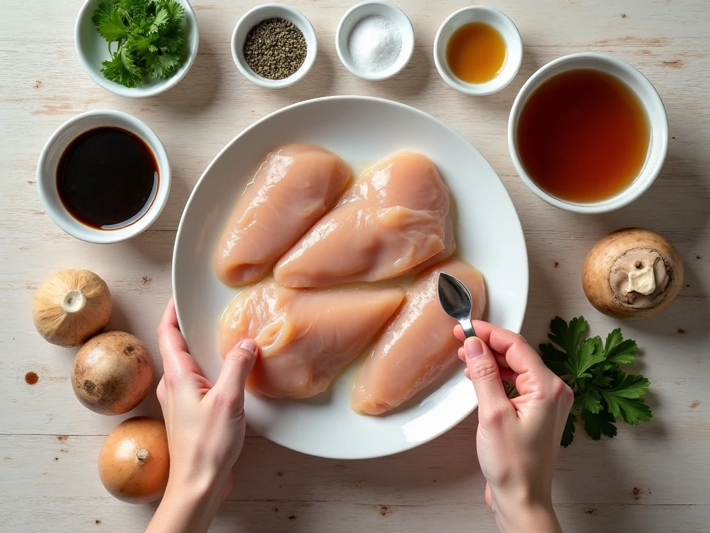 Ingredients for easy balsamic chicken and mushrooms