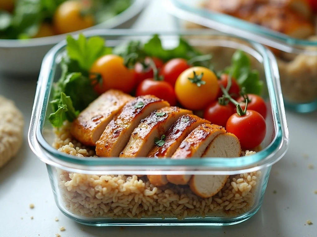 Stored balsamic chicken with rice and vegetables