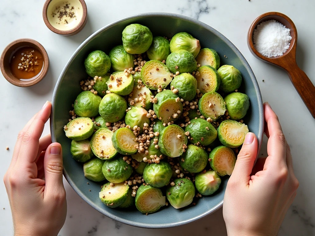 Ingredients for balsamic honey roasted Brussels sprouts