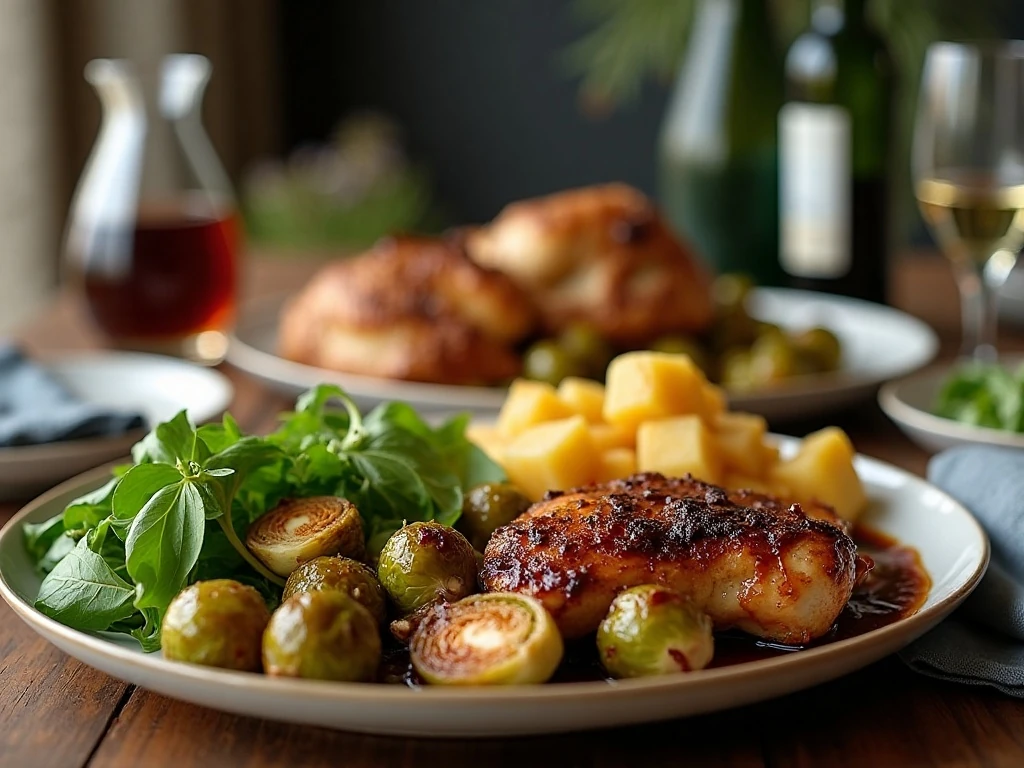 Balsamic honey Brussels sprouts served with a complete dinner