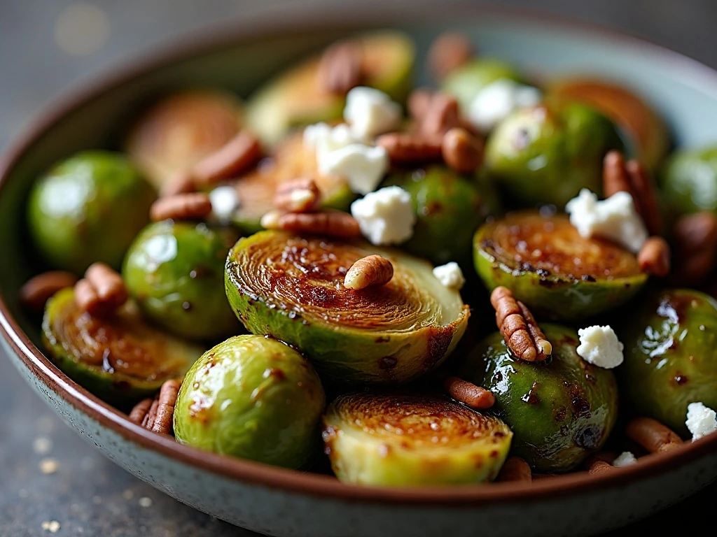 Crisp reheated Brussels sprouts with goat cheese and toasted pecans