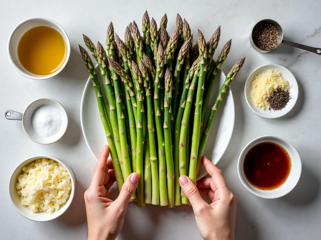 Ingredients for easy balsamic roasted asparagus