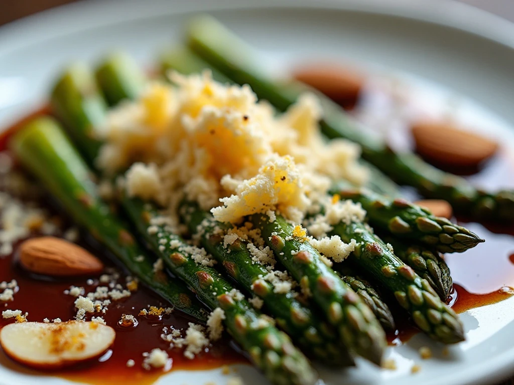 Roasted asparagus with Parmesan and balsamic glaze toppings