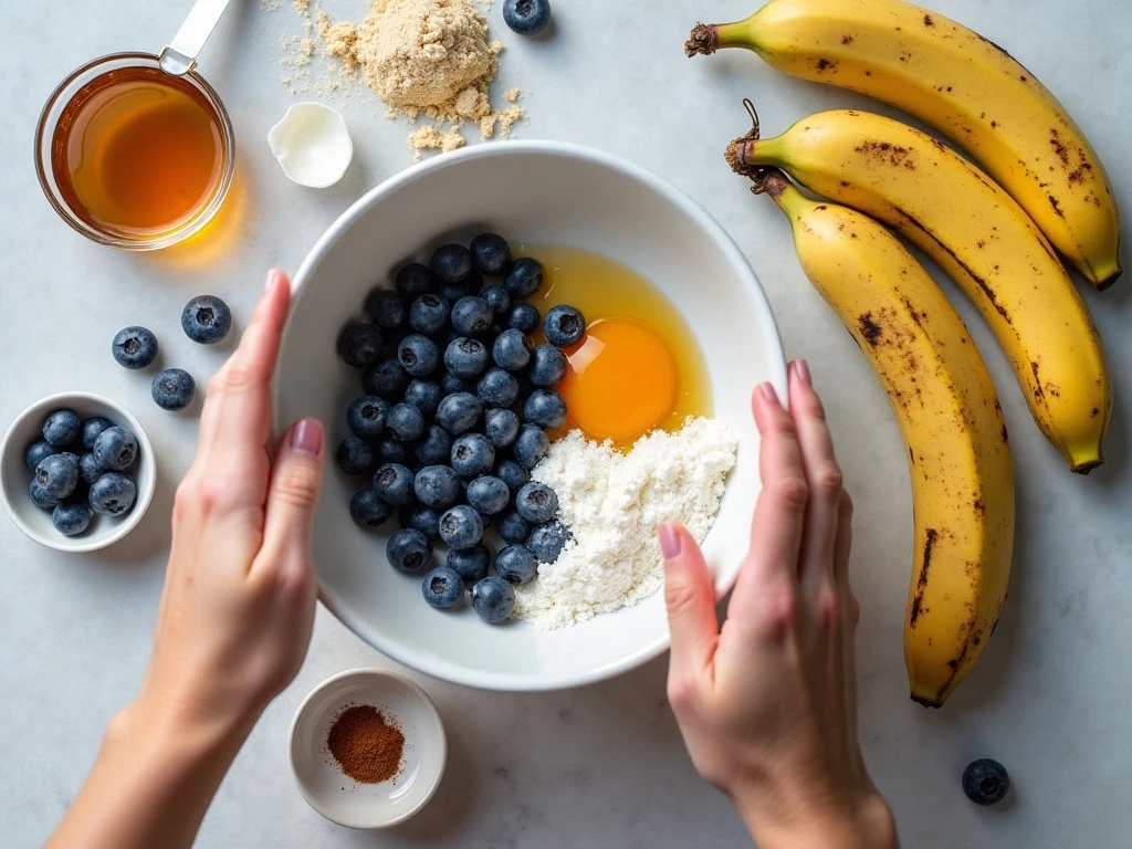 Ingredients for healthy banana blueberry muffins