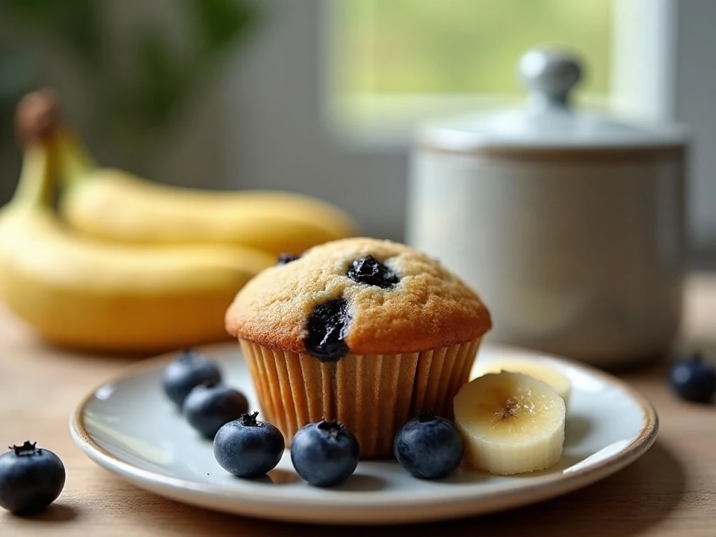 Cooled banana blueberry muffin ready for storage or serving