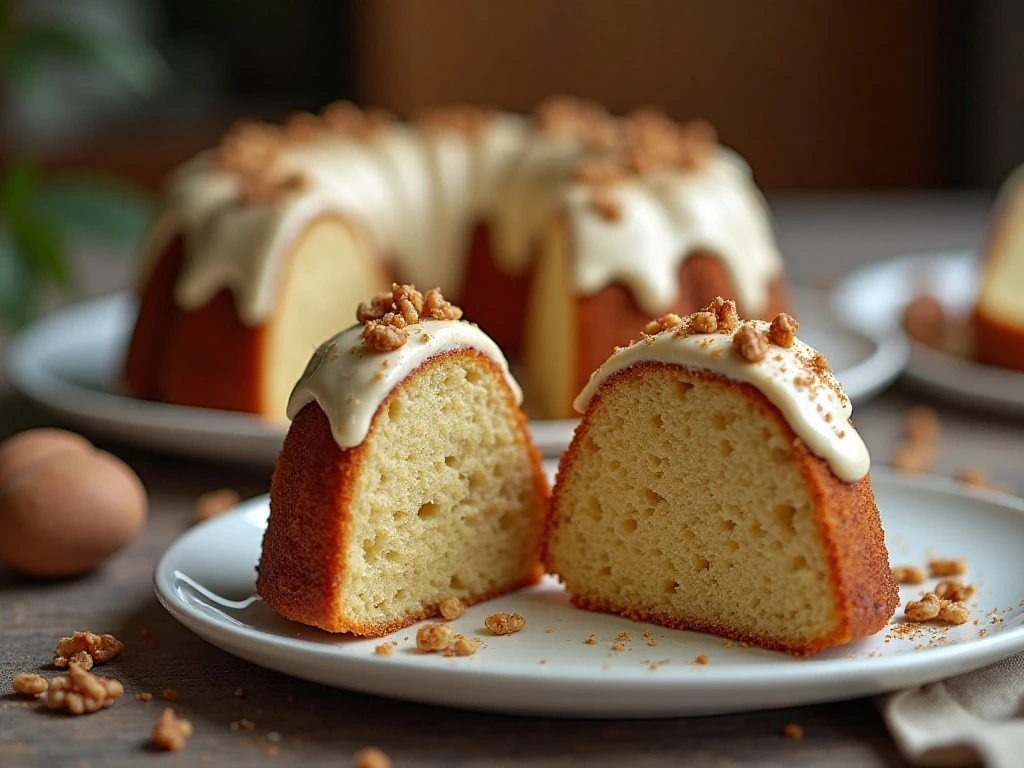 Sliced banana Bundt cake ready for serving and storage