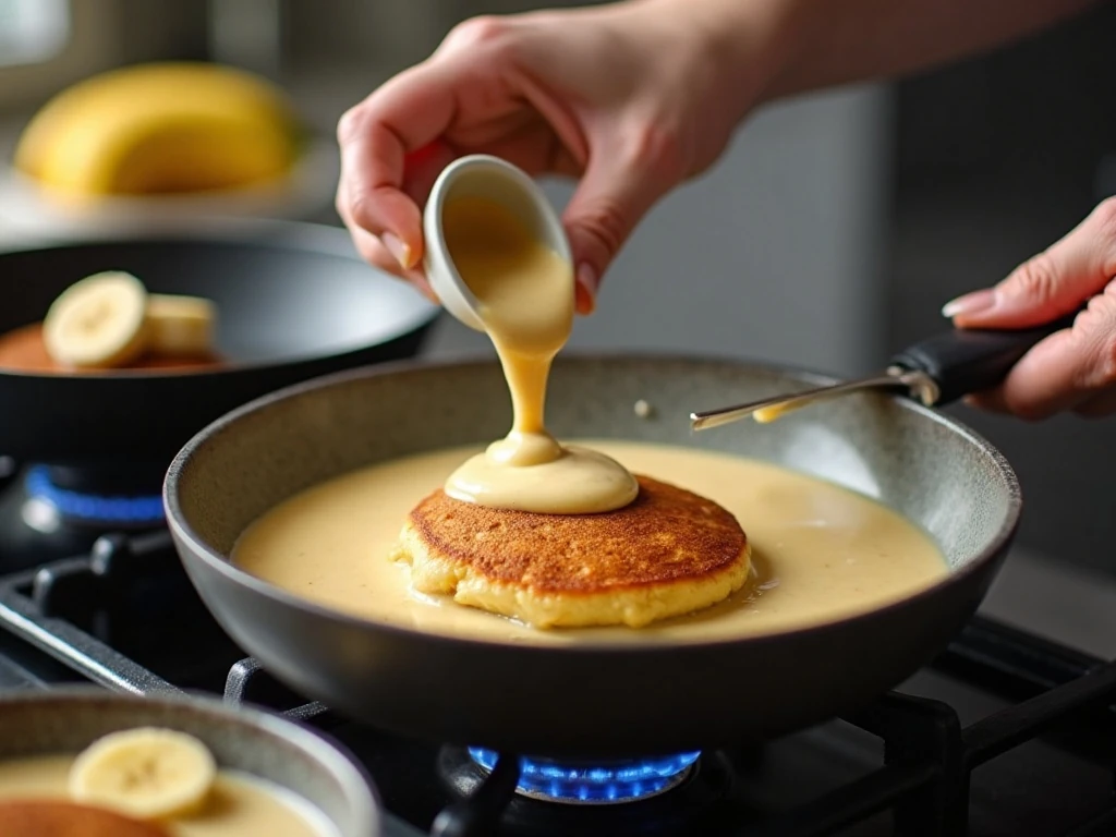 Gently mixing banana buttermilk pancake batter