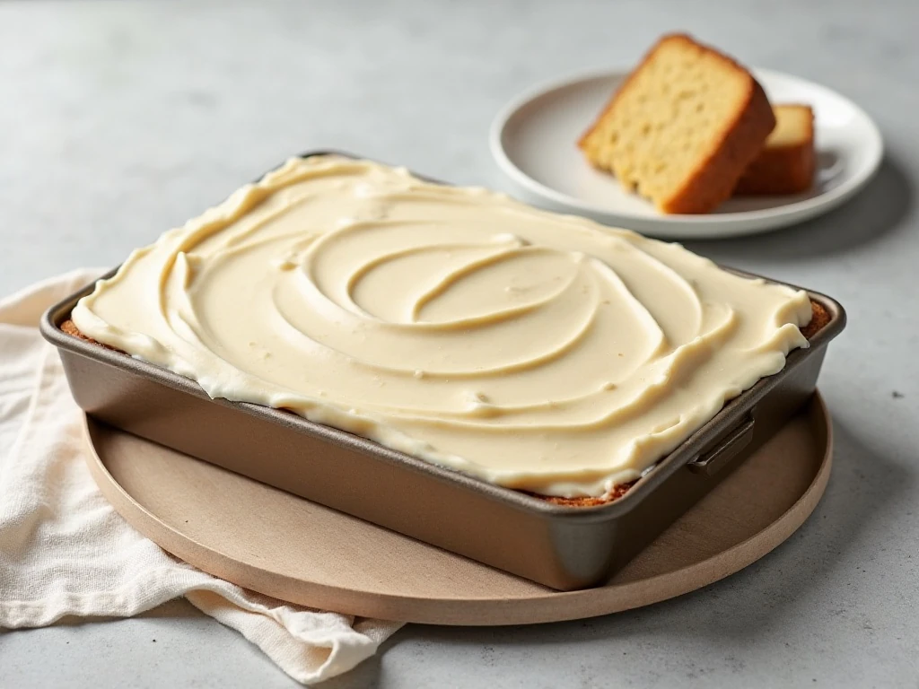 Covered frosted banana cake prepared for storage