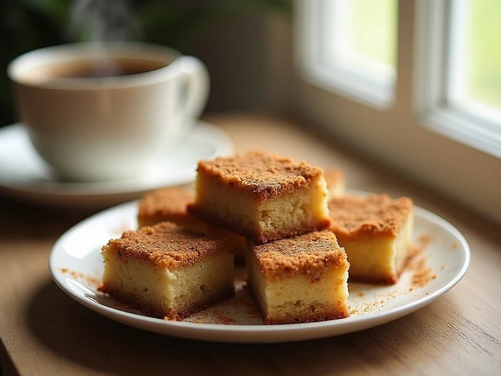 Banana coffee cake squares served with coffee