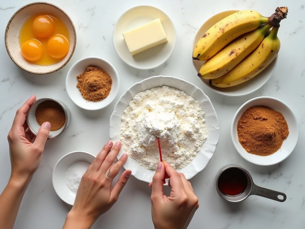 Ingredients for banana coffee cake and cinnamon crumb topping