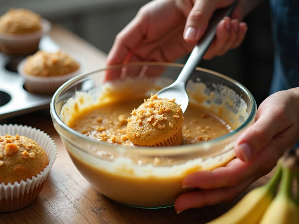 Folding toasted coconut into banana muffin batter
