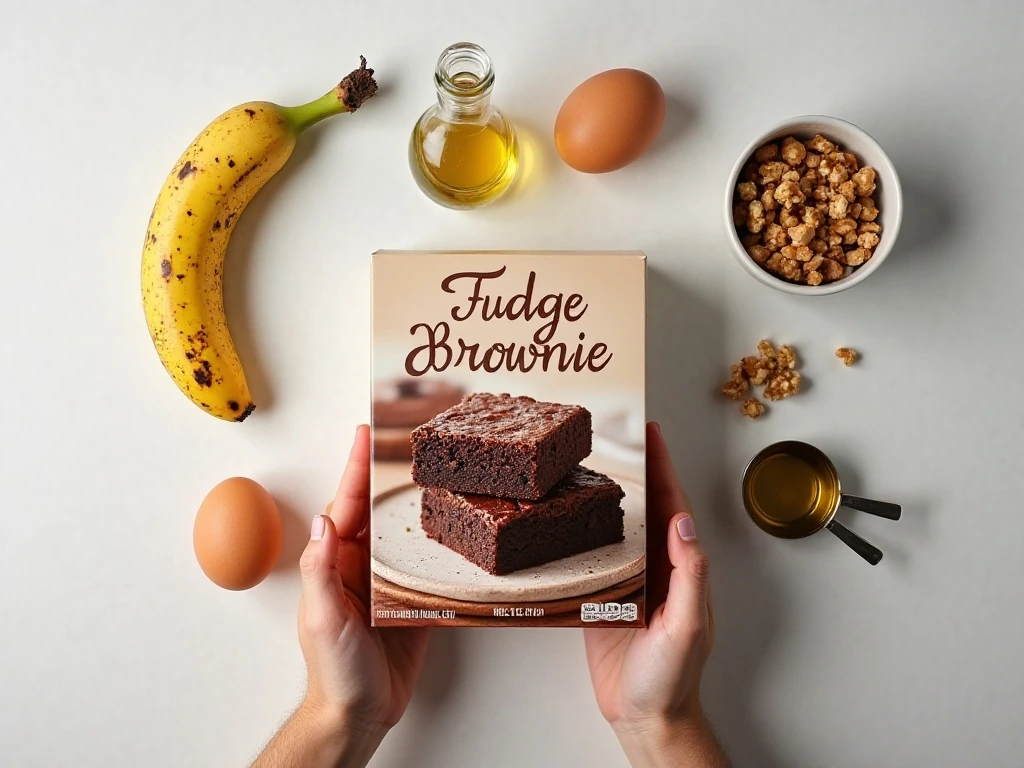 Common ingredients for banana nut fudge brownie cupcakes
