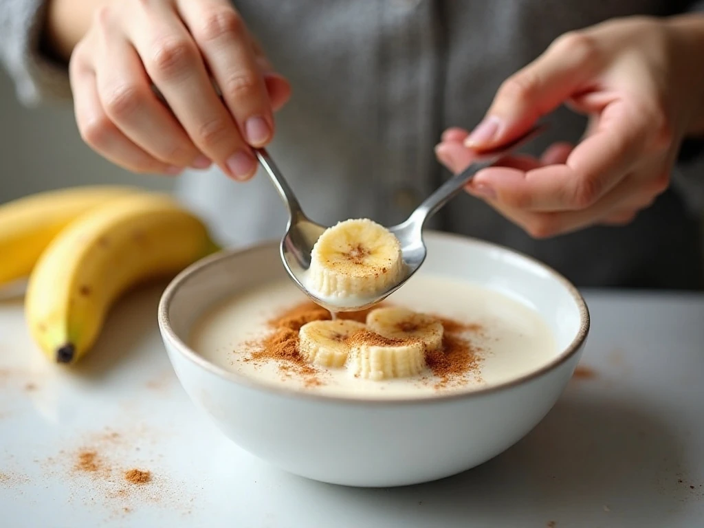 Microwave bowl prepared for quick banana oatmeal
