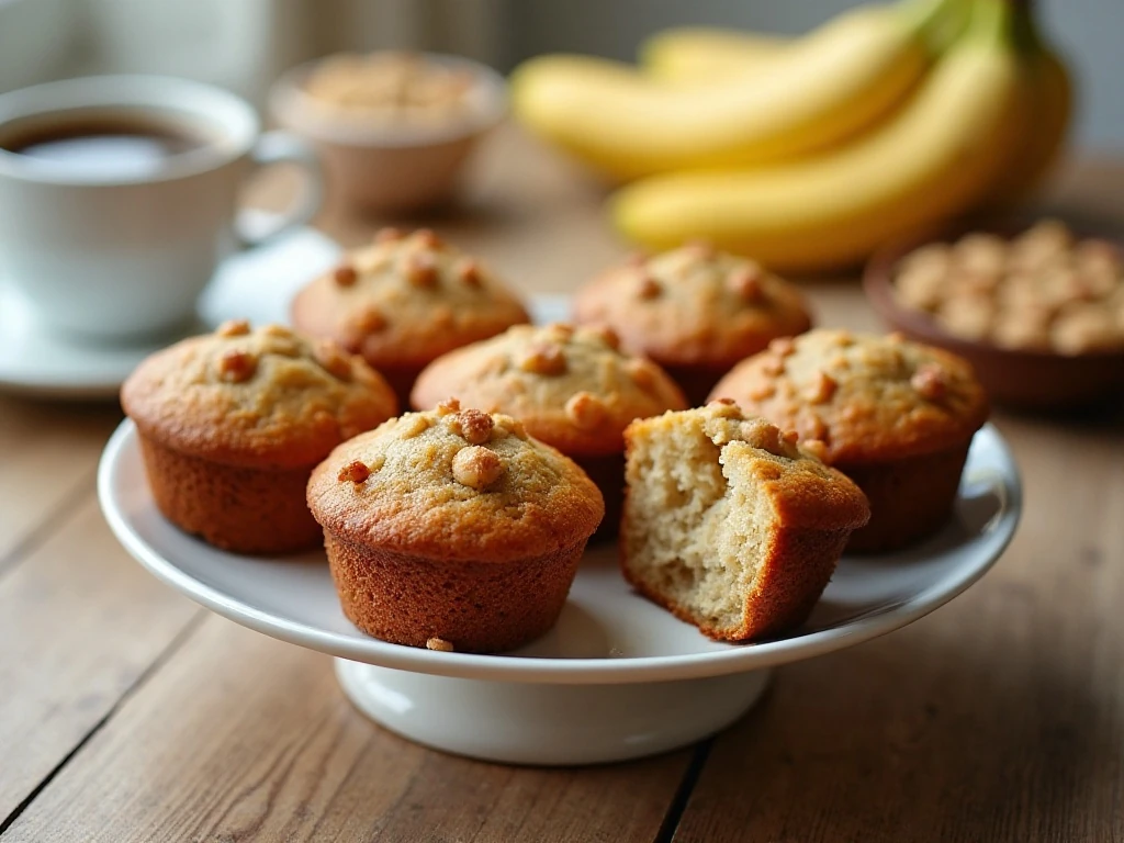Moist banana nut muffins arranged for breakfast