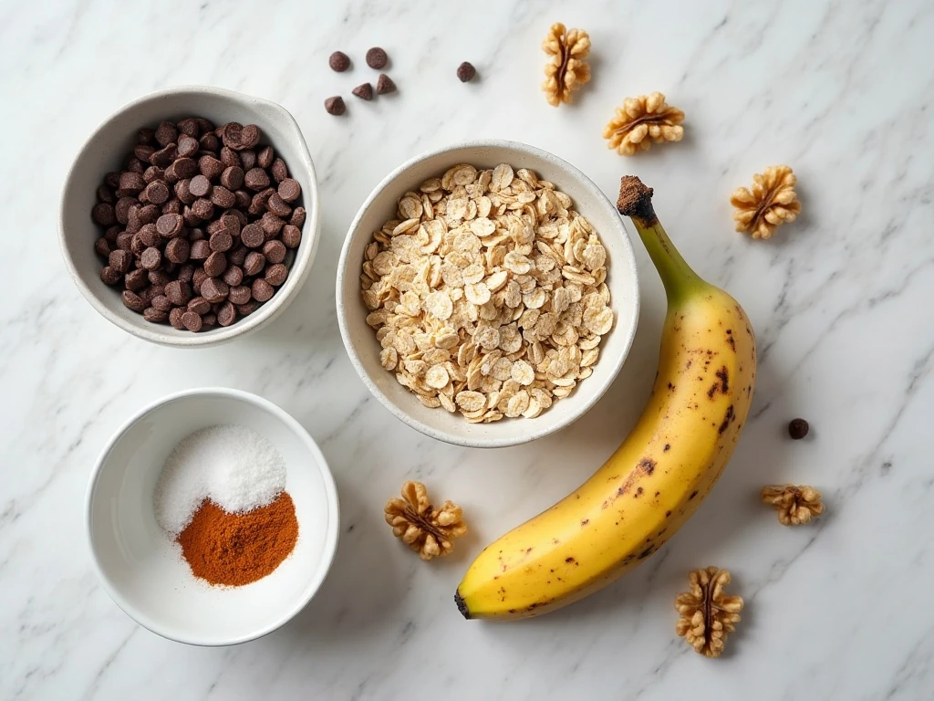 Ingredients for banana oatmeal chocolate chip cookies