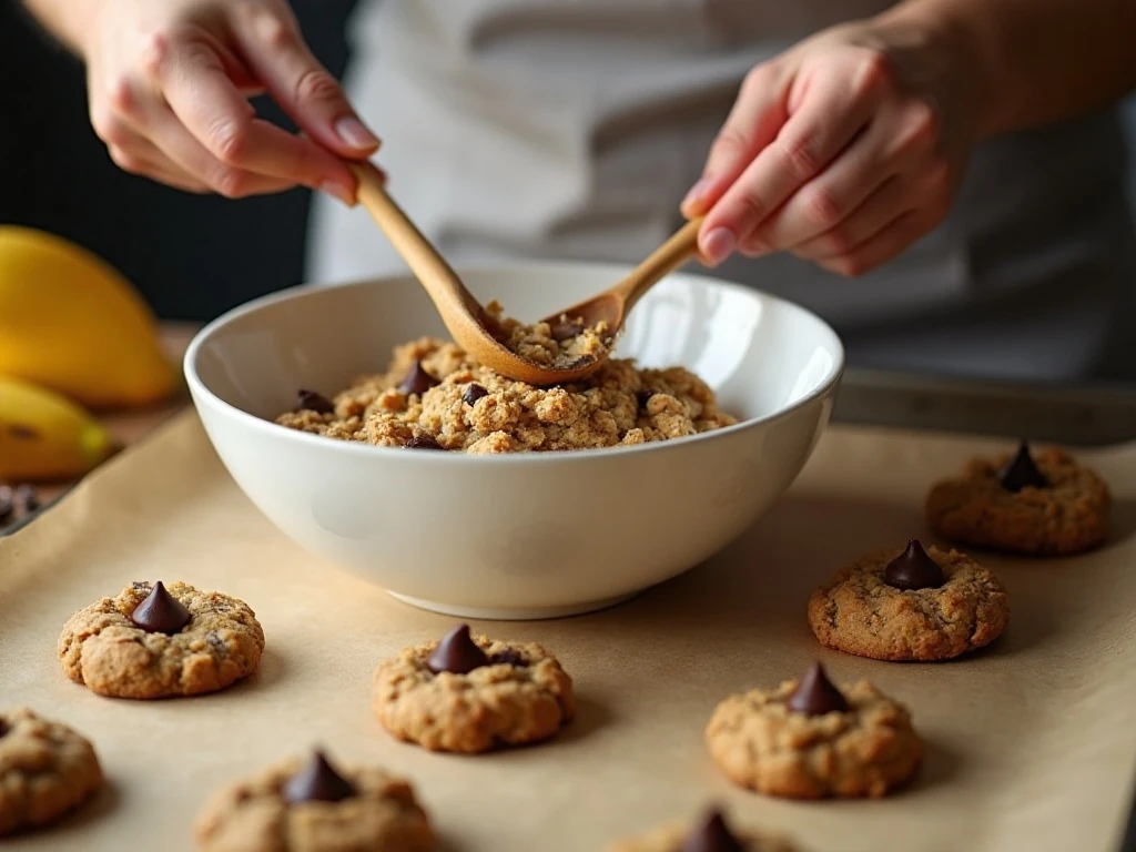 Mixing banana oatmeal cookie dough before baking