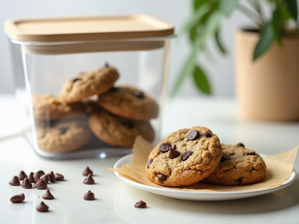 Banana oatmeal chocolate chip cookies prepared for airtight storage