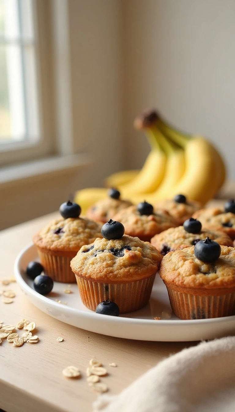 Healthy Banana Oatmeal Muffins with Blueberries Recipe