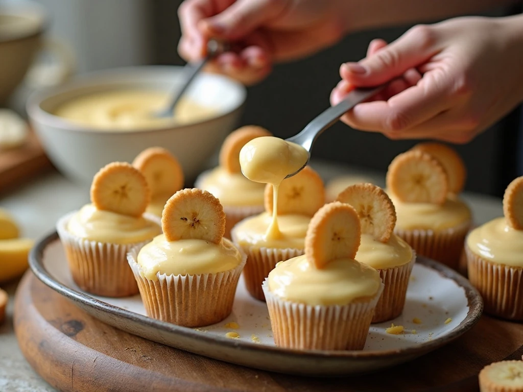 Filling cupcakes with banana pudding