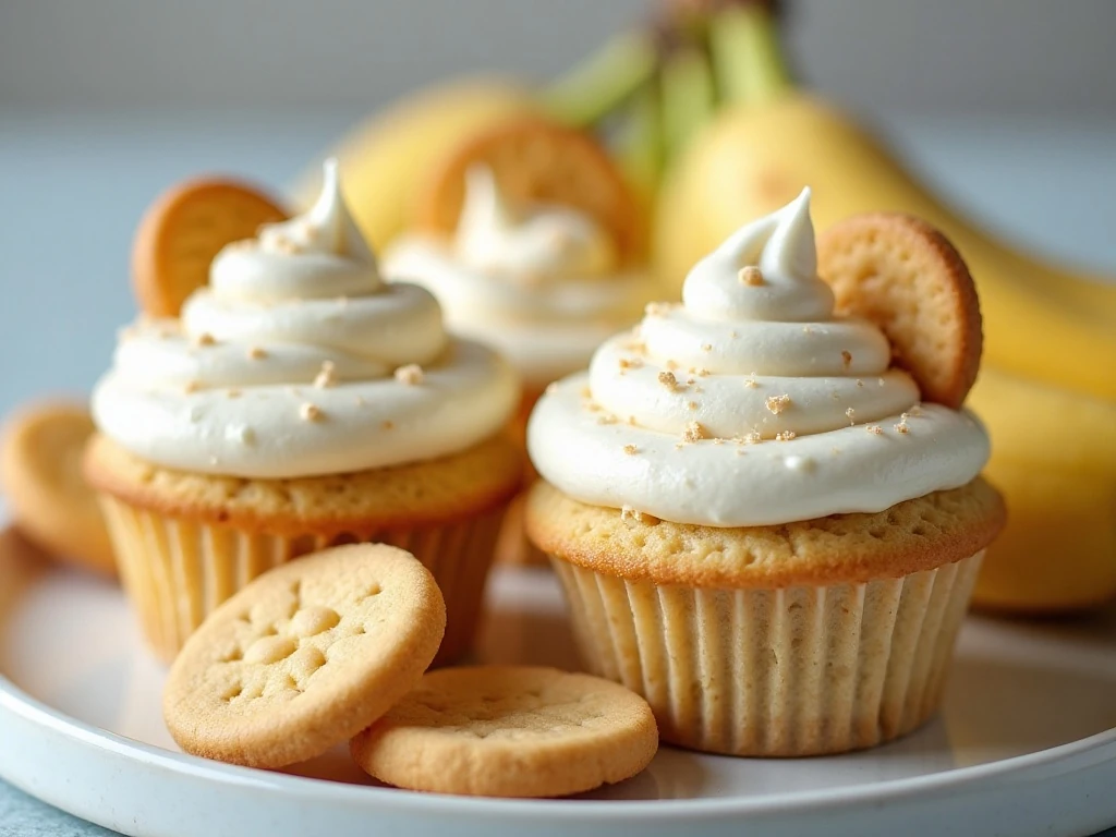 Chilled banana pudding cupcakes ready to serve