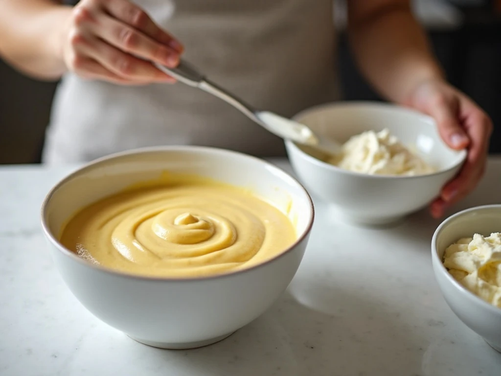 Banana pudding dip mixtures being combined during preparation