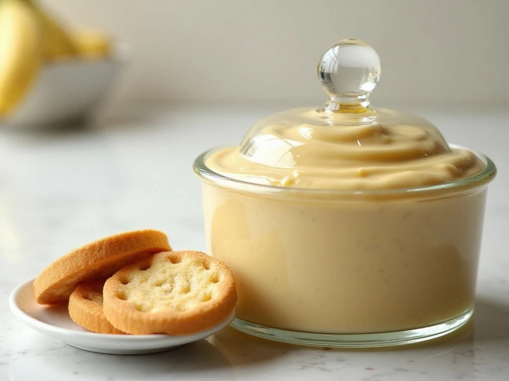 Chilled banana pudding dip stored separately from its dippers