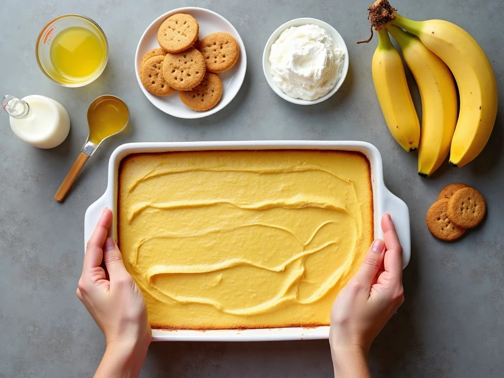 Ingredients for easy banana pudding poke cake