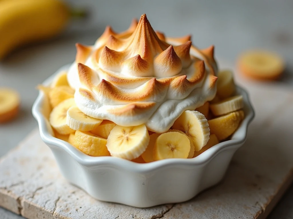 Classic homemade banana pudding with layers of wafers, bananas, custard, and toasted meringue