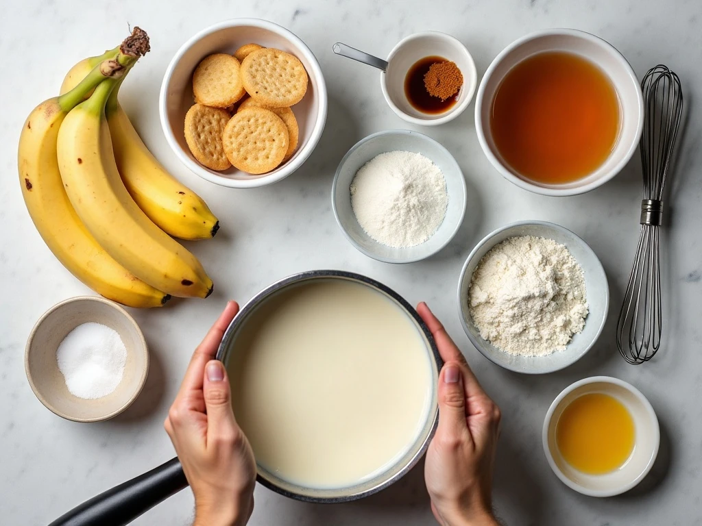 Ingredients for homemade banana pudding and vanilla custard