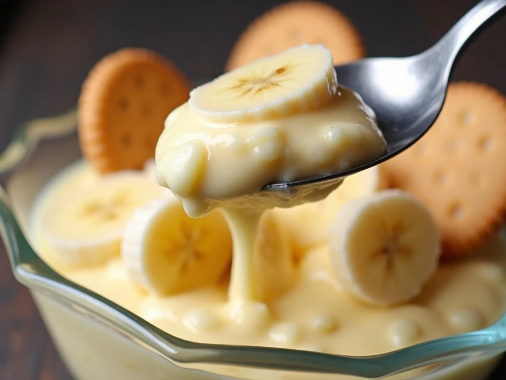 Serving a chilled layered banana pudding dessert