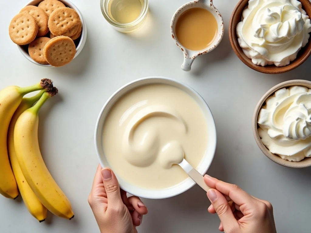 Ingredients for homemade creamy banana pudding