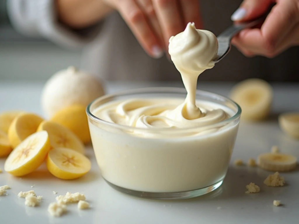 Folding whipped topping into banana pudding filling