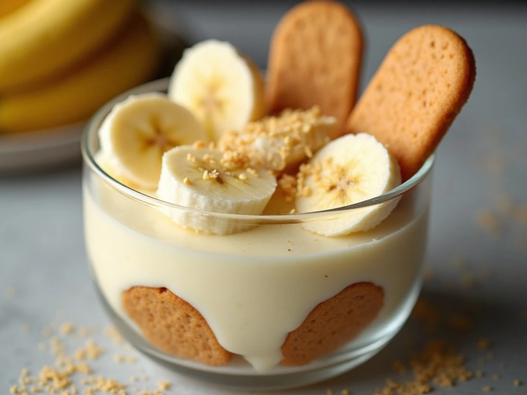 Layered banana pudding in a trifle bowl