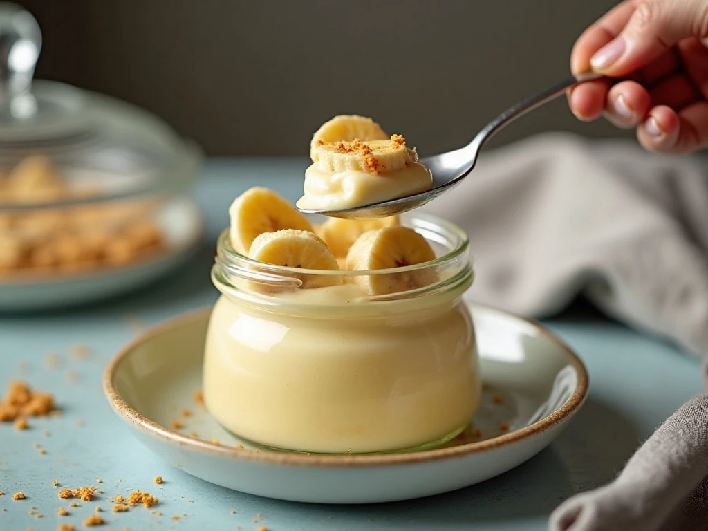 Chilled banana pudding ready to serve