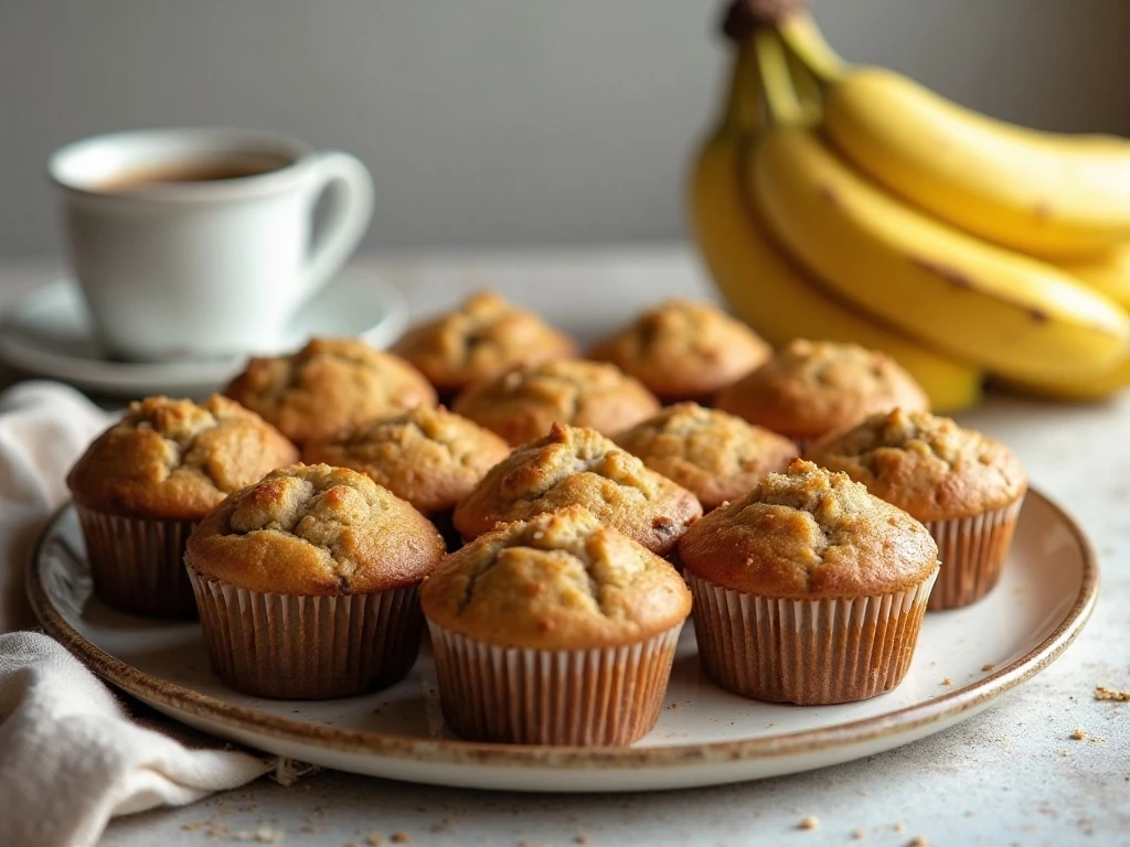 Moist banana walnut muffins served for breakfast