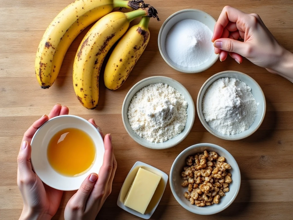 Ingredients for moist banana walnut muffins