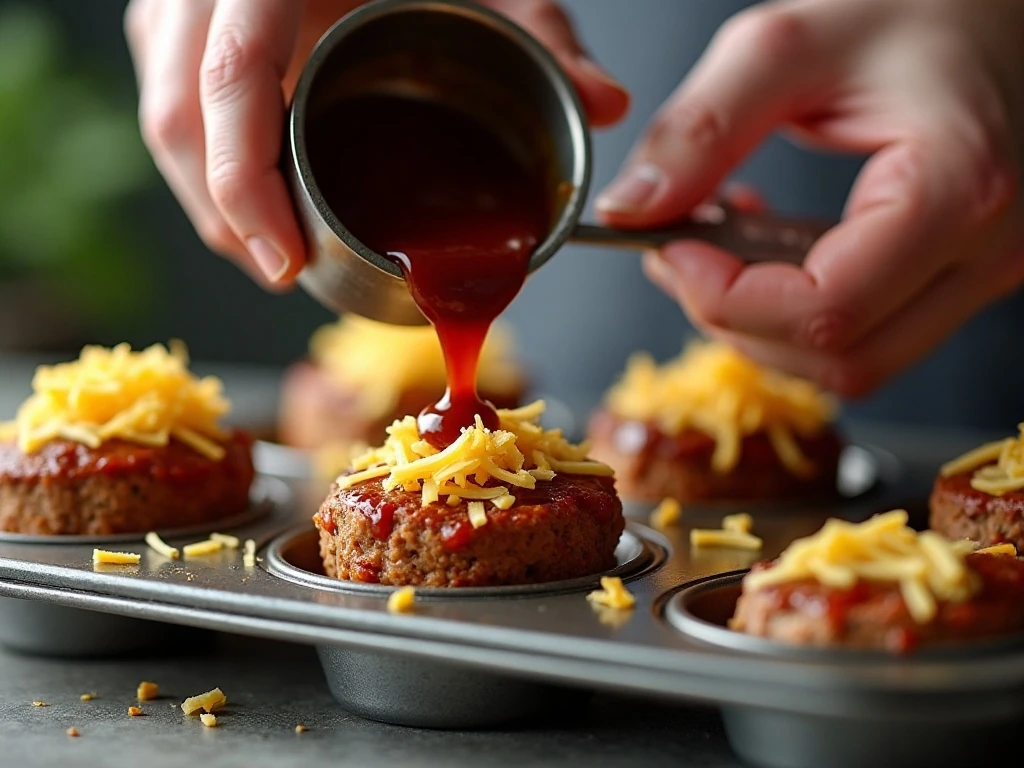 Barbecue sauce and cheddar topping added to meatloaf muffins