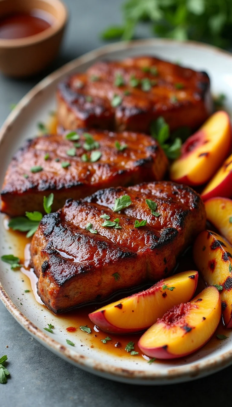 Barbecue Pork Steak With Peaches and Honey, Made Easy