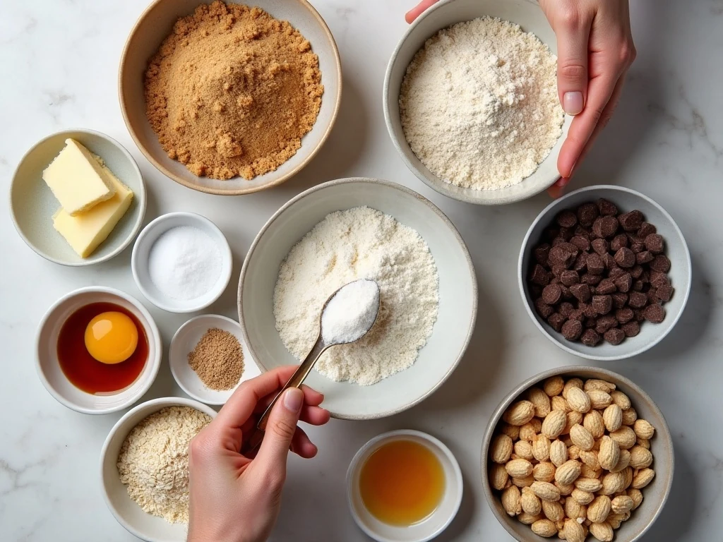 Ingredients for chocolate peanut butter glob cookies