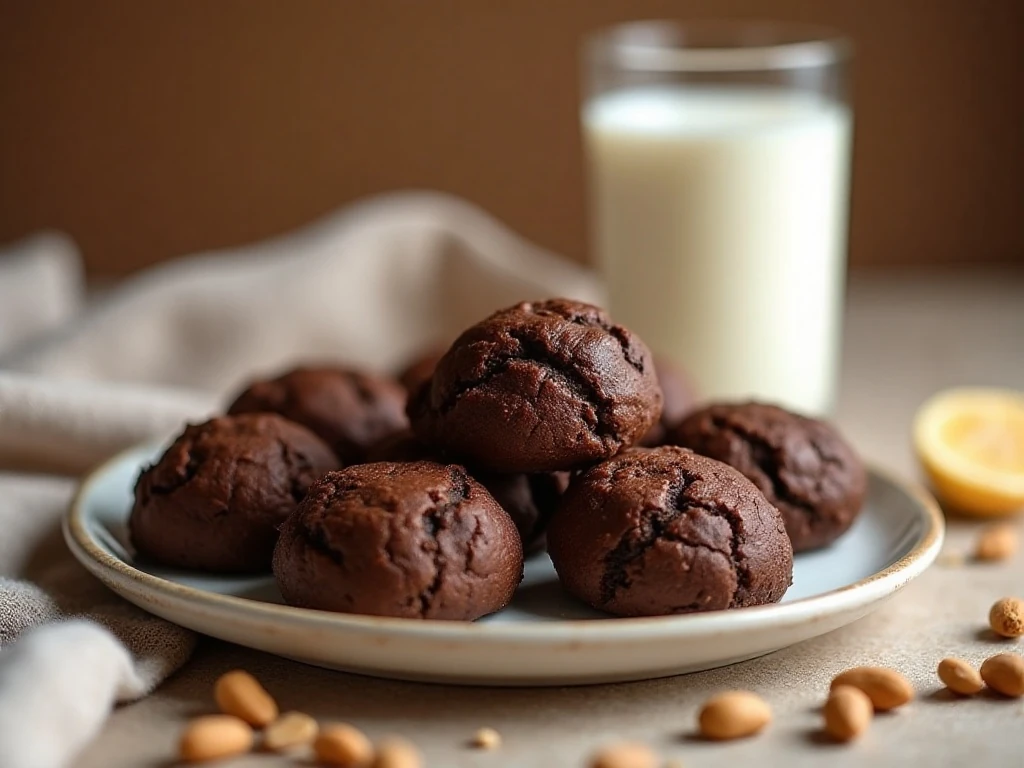 Chocolate peanut butter cookies served with milk