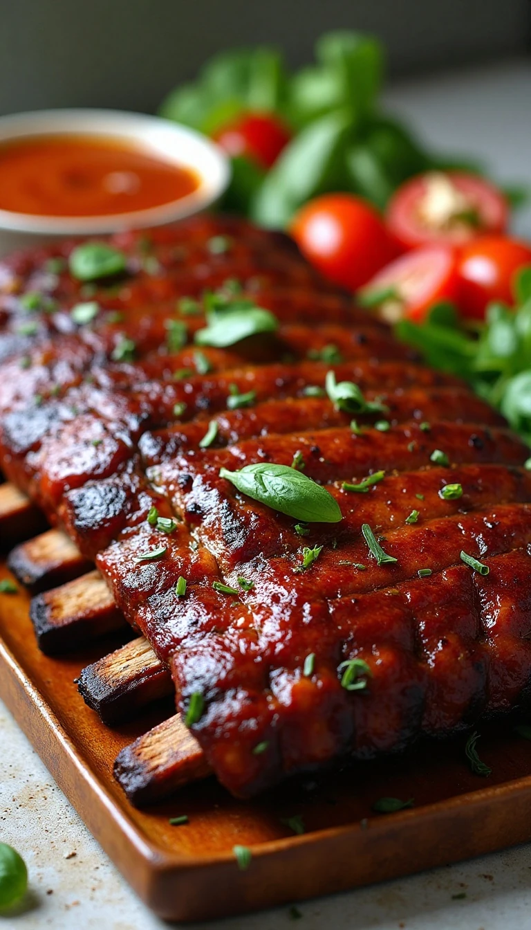 Smoky BBQ Baby Back Ribs with Fresh Tomato Basil Salad