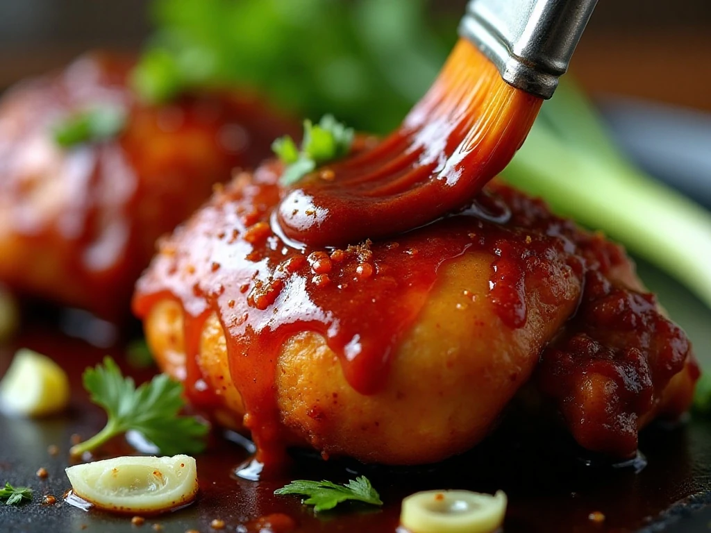 Glossy barbecue glaze on tender slow cooker chicken