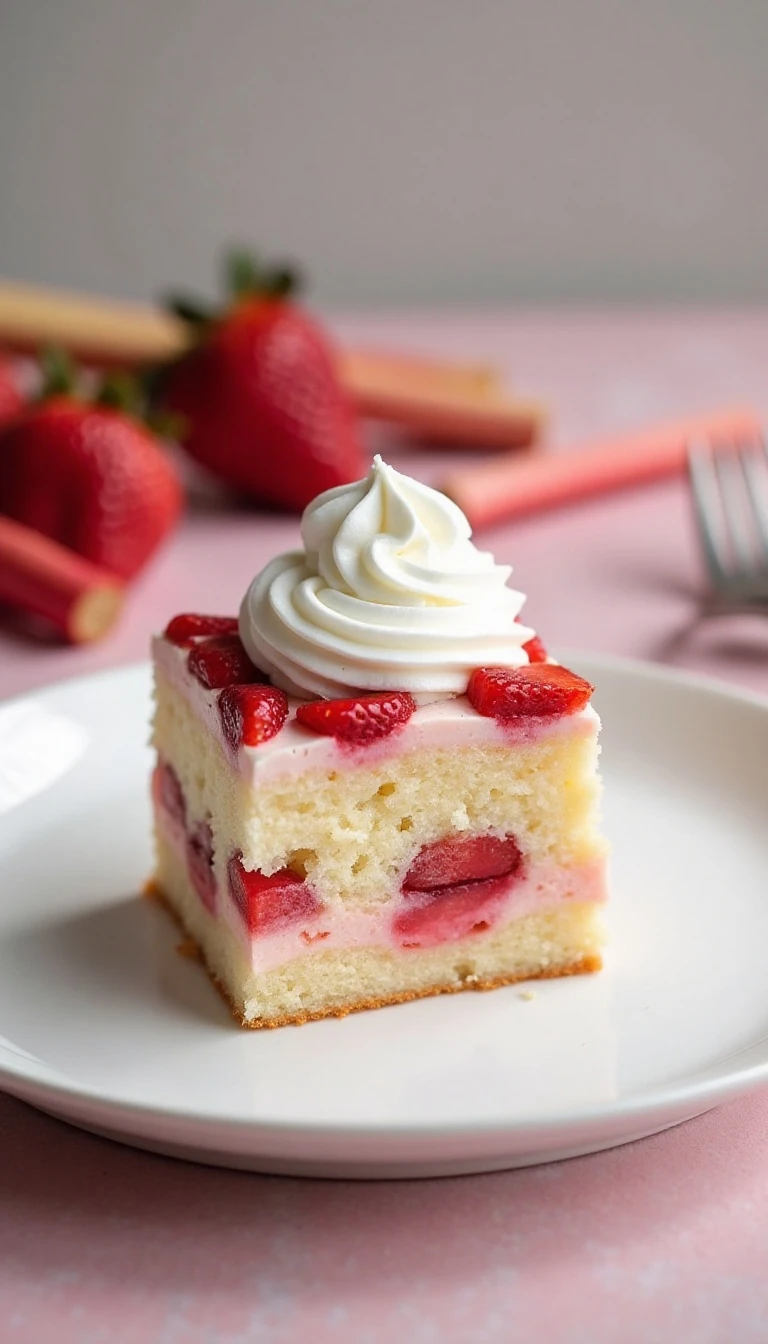 Beautiful Rhubarb Poke Cake Recipe with Strawberry Gelatin