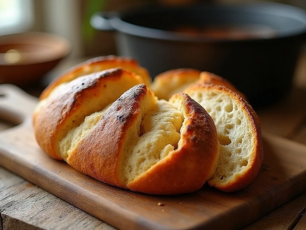 Rustic Dutch oven bread with a crisp golden crust and airy crumb