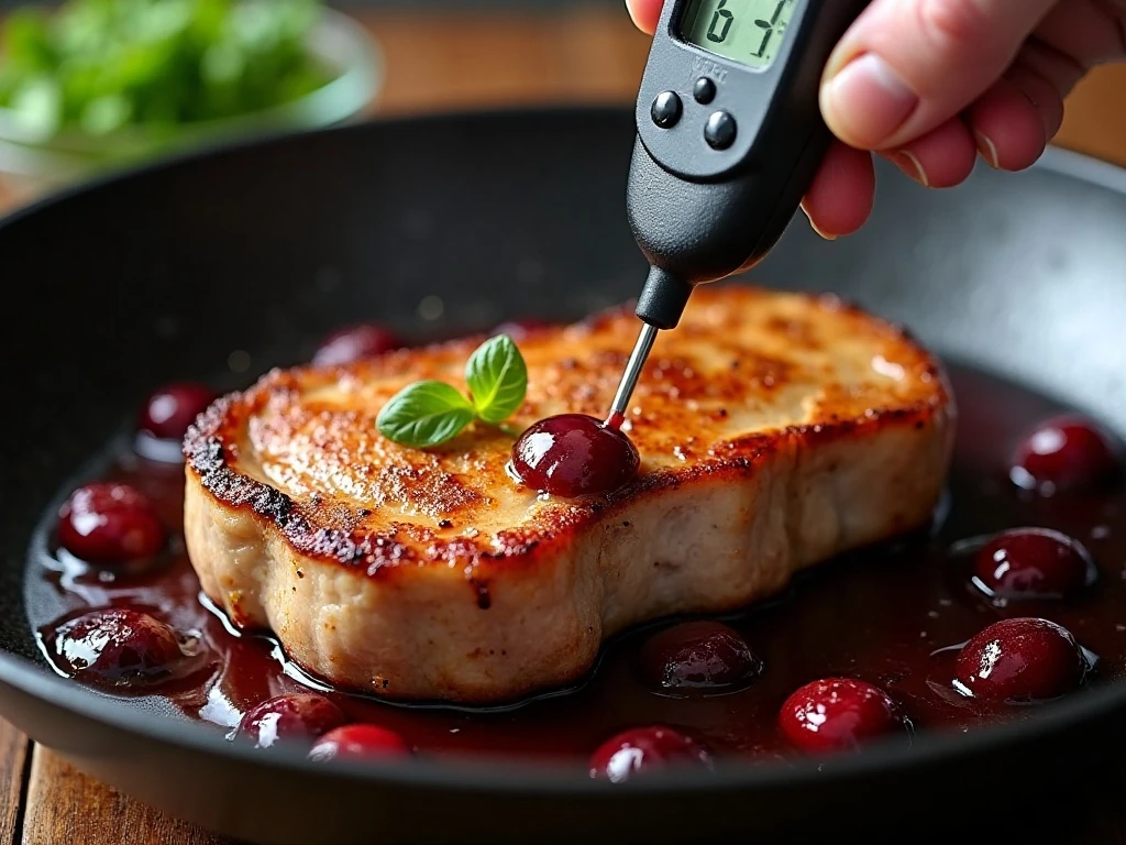 Checking pork chop temperature for juicy results